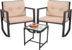 3 Piece Wicker Bistro Set Patio Furniture Sets Rocking Chair Outdoor Patio Set Rattan Chair Conversation Set with Porch Chairs