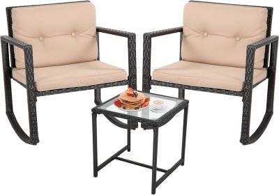 3 Piece Wicker Bistro Set Patio Furniture Sets Rocking Chair Outdoor Patio Set Rattan Chair Conversation Set with Porch Chairs (Color: Black)
