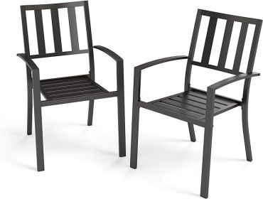 Wrought Iron Patio Outdoor Dining Chairs, Portable Black Outdoor Patio Chairs (Color: Striped Design-2 Pcs)