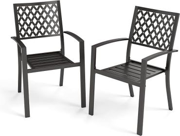 Wrought Iron Patio Outdoor Dining Chairs, Portable Black Outdoor Patio Chairs (Color: Fishnet Design-2 Pcs)