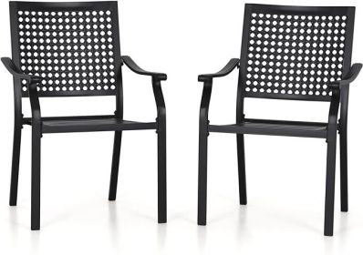 Wrought Iron Patio Outdoor Dining Chairs, Portable Black Outdoor Patio Chairs (Color: Dot Design-2 Pcs)