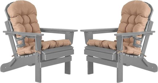 Folding Chairs Set of 2, Cushion with Cup Holder, HDPE Plastic Chair Weather Resistant, Outdoor Chair (Color: Grey)