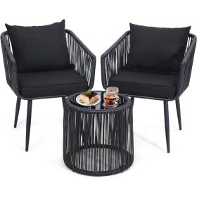 Outdoor Chairs, Side Table and Set Ideal, 3 Pieces Patio Rattan Bistro Conversation Set, Outdoor chair (Color: Black)