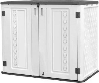 Outdoor Storage Shed,Horizontal Storage Box Waterproof for Garden,Patios,Backyards,Multi-Opening Door,Large Capacity,White/Brown (Color: White Shed-02C)