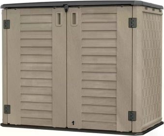 Outdoor Storage Shed,Horizontal Storage Box Waterproof for Garden,Patios,Backyards,Multi-Opening Door,Large Capacity,White/Brown (Color: Dark Brown-02B)