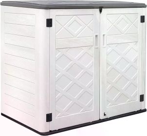 Outdoor Storage Shed,Horizontal Storage Box Waterproof for Garden,Patios,Backyards,Multi-Opening Door,Large Capacity,White/Brown (Color: Larger off white-03D)