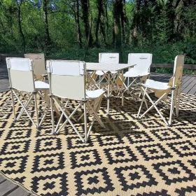 Outdoor Rugs 9x12 for Patios Clearance, Waterproof Plastic Straw Rug, Large Reversible, UV Protection (Color: Black   Beige)