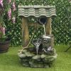 TZL128 Outdoor Floor Tiered Rustic Soothing Water Well Garden Waterfall Fountain for Garden, 50", Brown