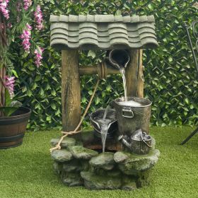 TZL128 Outdoor Floor Tiered Rustic Soothing Water Well Garden Waterfall Fountain for Garden, 50", Brown (Color: 39  H - Well w  LED)