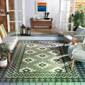 Outdoor Area Rug - 5'3" x 7'7", Red & Natural, Boho Design, Non-Shedding & Easy Care, Indoor/Outdoor Area Rug (Color: Ivory)