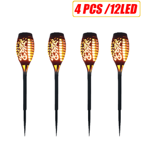 12LED 33LED Solar Flame Torch Lights Outdoor Flickering Waterproof Solar LED Light Garden Terrace Decoration Landscape Lawn Lamp (Emitting Color: 4pcs 12LED)