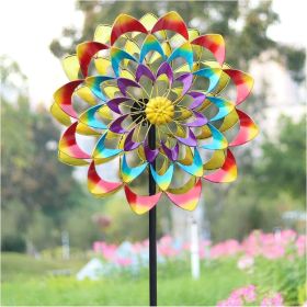 Yard Garden Wind Spinner with Stake, Floral Outdoor Metal Wind Spinners, Lawn Yard Art Garden Decor, Garden Wind Spinner (Color: Multi-color 04)