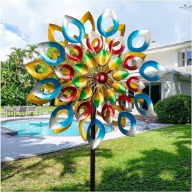 Yard Garden Wind Spinner with Stake, Floral Outdoor Metal Wind Spinners, Lawn Yard Art Garden Decor, Garden Wind Spinner (Color: Multi-color 06)