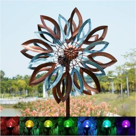 Yard Garden Wind Spinner with Solar Lights, Large Outdoor Metal Wind Spinners, Lawn Yard Art Garden Decor, Garden Wind Spinner (Color: Copper Teal 04)