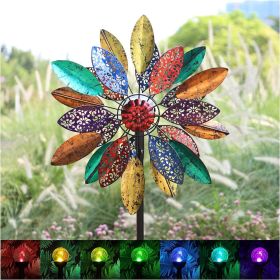 Yard Garden Wind Spinner with Solar Lights, Large Outdoor Metal Wind Spinners, Lawn Yard Art Garden Decor, Garden Wind Spinner (Color: Multicolor)