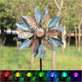 Yard Garden Wind Spinner with Solar Lights, Large Outdoor Metal Wind Spinners, Lawn Yard Art Garden Decor, Garden Wind Spinner (Color: Copper Teal)