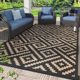 Outdoor Rug, Waterproof Mat, Reversible Plastic, Outdoor Rug (Color: Black brown)