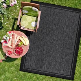 Outdoor Rug, Bordered Area Rugs for Indoor and Patios, Washable, Outdoor Rug (Color: Bordered Black)
