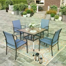 Outdoor Table and Chairs Set,4 X Grey Textilene Dining Chair, 37" Square Metal Dining Table, Outdoor Table and Chairs Set (Color: Blue Chairs)