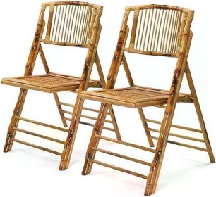 Bamboo Folding Chair, Foldable Dining Wood Chairs Comfortable Seat for Outdoor & Indoor, Patio, Porch, Wedding, Party, Event (Color: Set of 2)