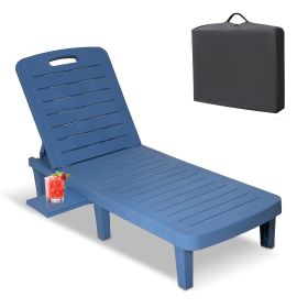 74.4" Outdoor Chaise Lounge Patio Pool Lounge Chairs with 4 Level Adjustable Backrest, White/Blue (Color: )