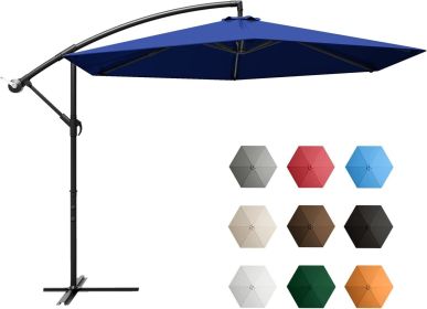 Outdoor Parasol Offset Umbrella 10FT Cantilever Patio Hanging Umbrella Outdoor Market Umbrella With Crank Garden Parasol (Color: Dark Blue)