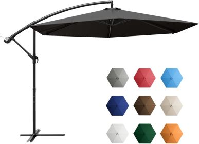 Outdoor Parasol Offset Umbrella 10FT Cantilever Patio Hanging Umbrella Outdoor Market Umbrella With Crank Garden Parasol (Color: Black)