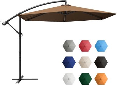 Outdoor Parasol Offset Umbrella 10FT Cantilever Patio Hanging Umbrella Outdoor Market Umbrella With Crank Garden Parasol (Color: Brown)