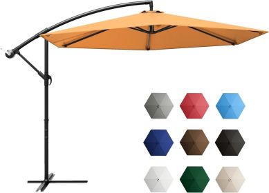 Outdoor Parasol Offset Umbrella 10FT Cantilever Patio Hanging Umbrella Outdoor Market Umbrella With Crank Garden Parasol (Color: Orange)