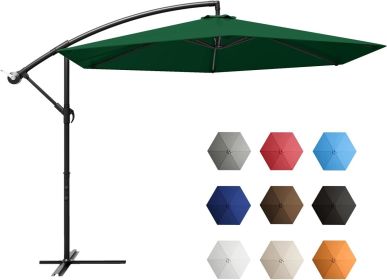 Outdoor Parasol Offset Umbrella 10FT Cantilever Patio Hanging Umbrella Outdoor Market Umbrella With Crank Garden Parasol (Color: Green)