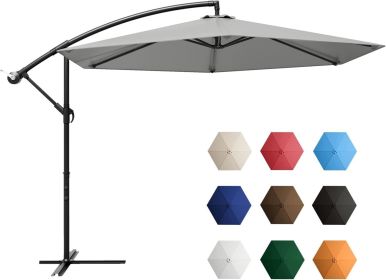 Outdoor Parasol Offset Umbrella 10FT Cantilever Patio Hanging Umbrella Outdoor Market Umbrella With Crank Garden Parasol (Color: Gray)