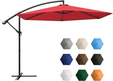 Outdoor Parasol Offset Umbrella 10FT Cantilever Patio Hanging Umbrella Outdoor Market Umbrella With Crank Garden Parasol (Color: Red)