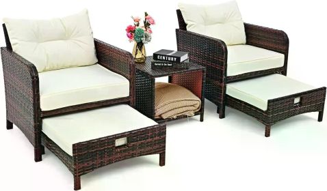 Outdoor Garden Sofa Set, Luxury and Comfortable, Fully Handcrafted, Sturdy and Durable, Five Piece Wicker Sofa Suit (Color: 28 X26 X 30-Beige)