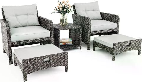 Outdoor Garden Sofa Set, Luxury and Comfortable, Fully Handcrafted, Sturdy and Durable, Five Piece Wicker Sofa Suit (Color: 28 X26 X 30-Grey)