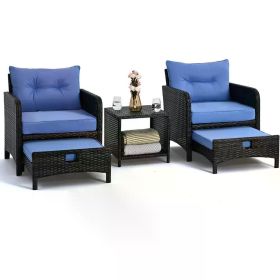 Outdoor Garden Sofa Set, Luxury and Comfortable, Fully Handcrafted, Sturdy and Durable, Five Piece Wicker Sofa Suit (Color: 28 X26 X 30- Blue)