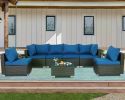 Outdoor Rattan Wicker Conversation Sofa Garden Sectional Sets Coffee Table for Porch Poolside Navy, Garden Sofas