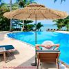 10 ft Thatched Patio Umbrella, 2 Tier Hawaiian Style Grass Beach Umbrella with 32 Led Lights, Center Light, Solar Tiki Umbrella