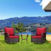 3 Pieces Outdoor Wicker Swivel Rocker Patio Set, 360 Degree Swivel Rocking Chairs Elegant Wicker Patio Bistro Set with Cushions
