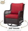 3 Pieces Outdoor Wicker Swivel Rocker Patio Set, 360 Degree Swivel Rocking Chairs Elegant Wicker Patio Bistro Set with Cushions