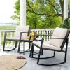 Patio Chairs 3 Piece, Wicker Rocking Chair Outdoor Bistro Sets with Coffee Table and Cushions, Metal Frame Outdoor Chair