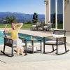 Patio Wicker Rocking Chair Outdoor Conversation Bistro Set with Wood Armrest and Soft Cushions for Balcony, Lawn and Poolside