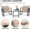 3 Piece Wicker Bistro Set Patio Furniture Sets Rocking Chair Outdoor Patio Set Rattan Chair Conversation Set with Porch Chairs