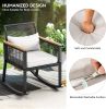 Patio Wicker Rocking Chair Outdoor Conversation Bistro Set with Wood Armrest and Soft Cushions for Balcony, Lawn and Poolside