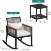 Patio Wicker Rocking Chair Outdoor Conversation Bistro Set with Wood Armrest and Soft Cushions for Balcony, Lawn and Poolside
