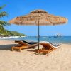 10 ft Thatched Patio Umbrella, 2 Tier Hawaiian Style Grass Beach Umbrella with 32 Led Lights, Center Light, Solar Tiki Umbrella