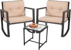 3 Piece Wicker Bistro Set Patio Furniture Sets Rocking Chair Outdoor Patio Set Rattan Chair Conversation Set with Porch Chairs