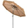 10 ft Thatched Patio Umbrella, 2 Tier Hawaiian Style Grass Beach Umbrella with 32 Led Lights, Center Light, Solar Tiki Umbrella