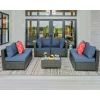Outdoor Rattan Wicker Conversation Sofa Garden Sectional Sets Coffee Table for Porch Poolside Navy, Garden Sofas