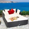 Tangkula Outdoor Rattan Daybed,Sunbed Wicker Furniture w/Spacious Seat,Upholstered Cushion&High-Resilience Sponge,Wicker Patio