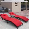 3 Pieces Patio Chaise Lounge with Cushions Unadjustable Modern Outdoor Furniture Set PE Wicker Rattan Backrest Lounger